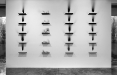 Metamorphosis, 2012 steel shelves, smoke, glass